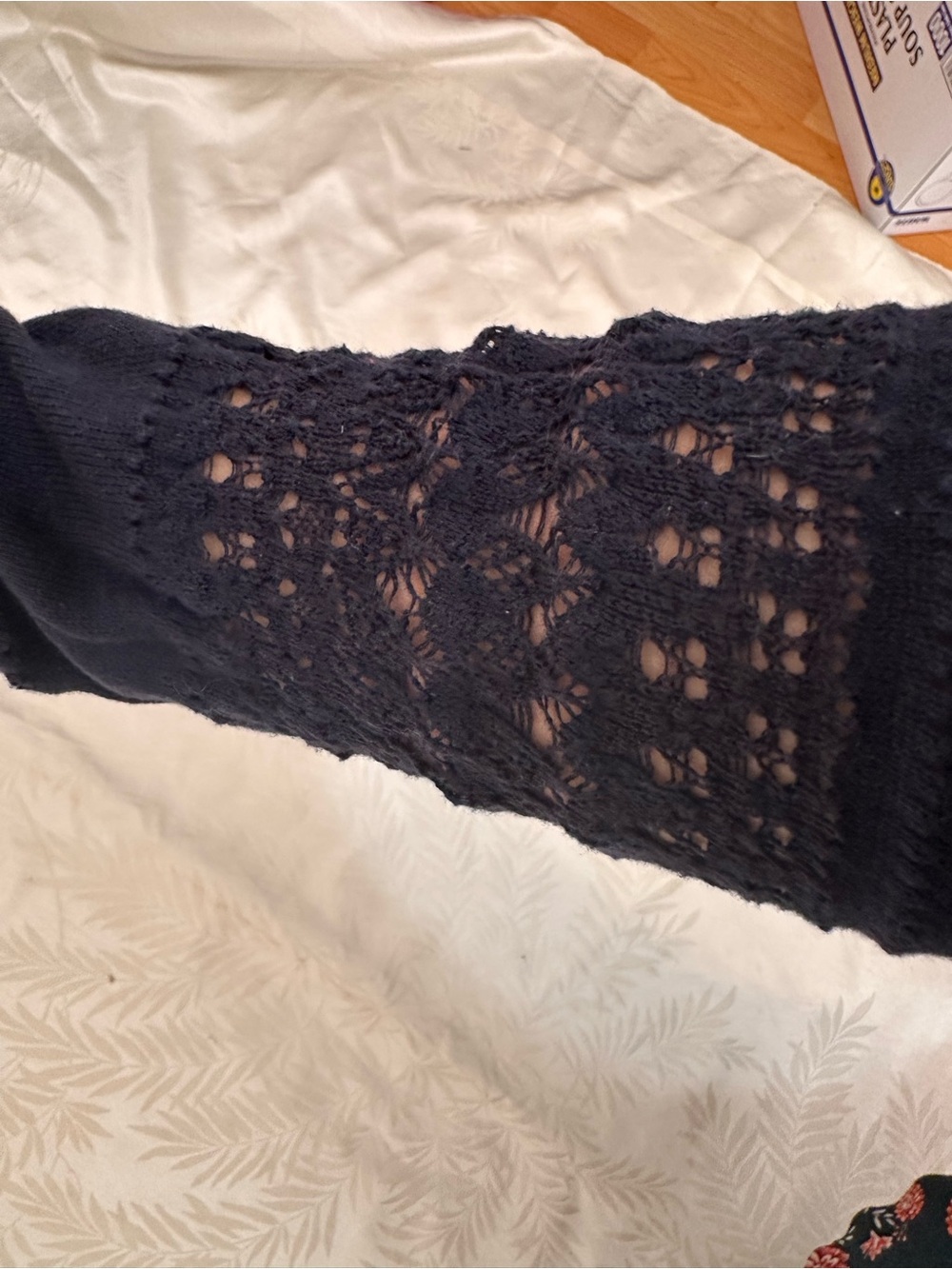 J. Jill navy Open-Front Eyelet Knit Cardigan - Picture 3 of 4
